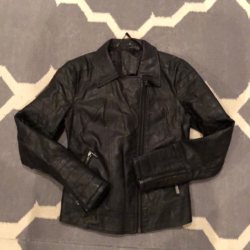 Black leather biker jacket